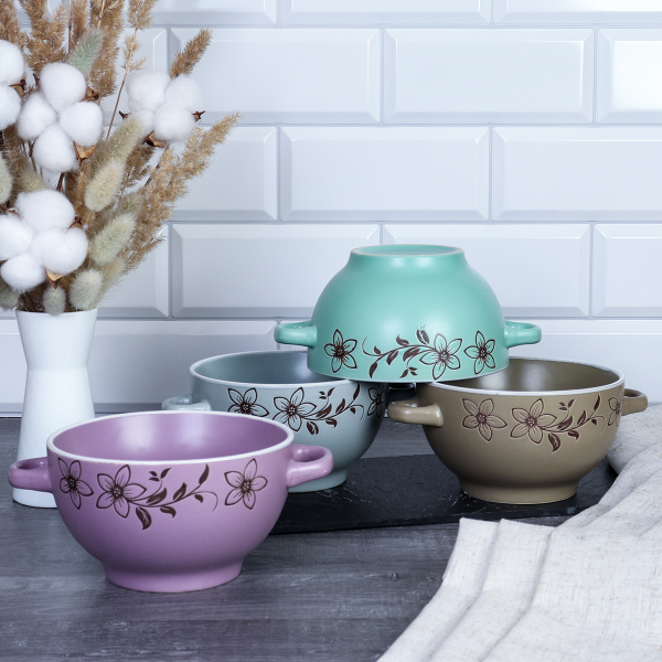 Супница с ручками 4 штуки на подставке / 66544 /уп 6/