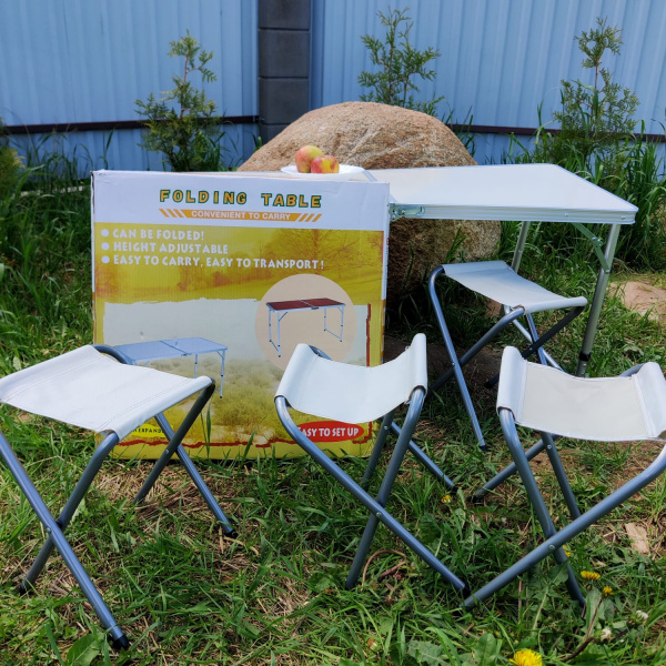 Набор уличной мебели Складной стол Folding Table + 4 стула 120 х 55 см (дача, охота и рыбалка, пикник)
