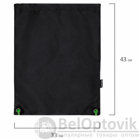 Мешок для обуви BRAUBERG плотный, карман на молнии, подкладка, 43х33 см, "Neon Green", 271625