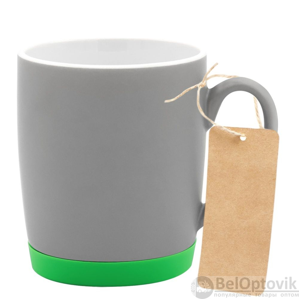 Кружка Make Me To Go, серая/зелёная биркой