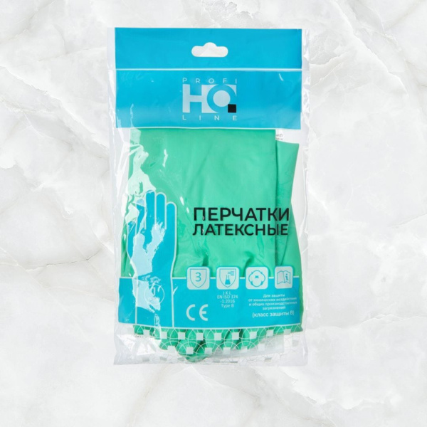 Перчатки латексные многоразовые зеленые р-р L HQ Profiline