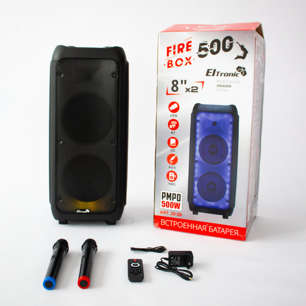 Напольная колонка Eltronic FIRE BOX 500 W PMPO арт. 20-59 с двумя  микрофонами и встроенной батареей