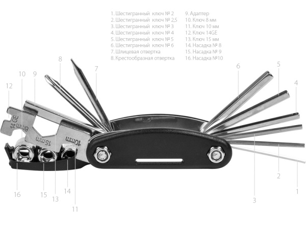 Многофункциональный инструмент «Multi-16», Цвет черный, серебристый