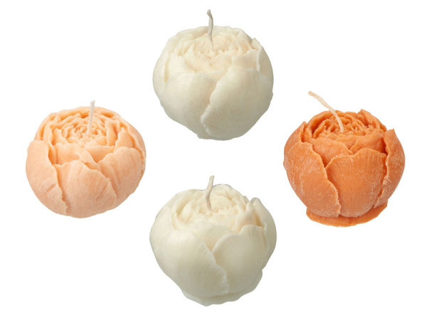 Набор свечей на подставке «Пионы», Цвет белый, темно-персиковый, персиковый, серый