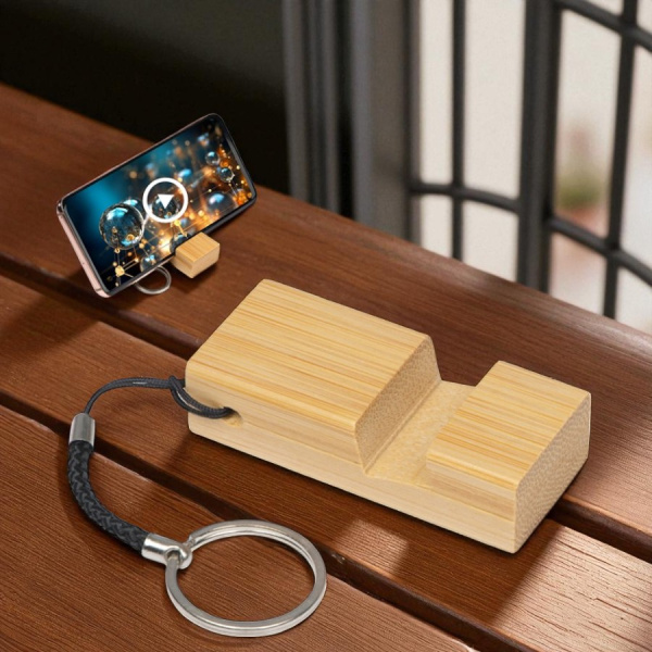 Подставка с брелоком для телефона Purse, натуральное дерево (бамбук)