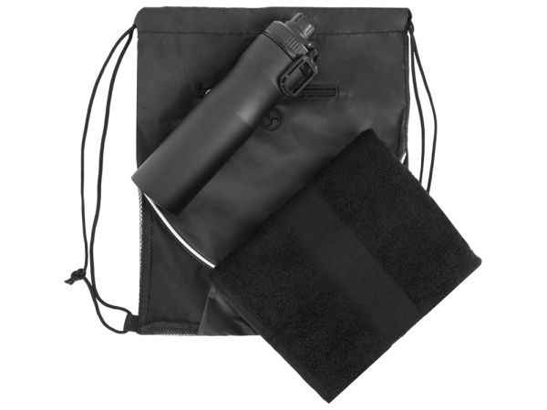 Спортивный набор со стальной бутылкой и полотенцем «Advanced», Цвет черный
