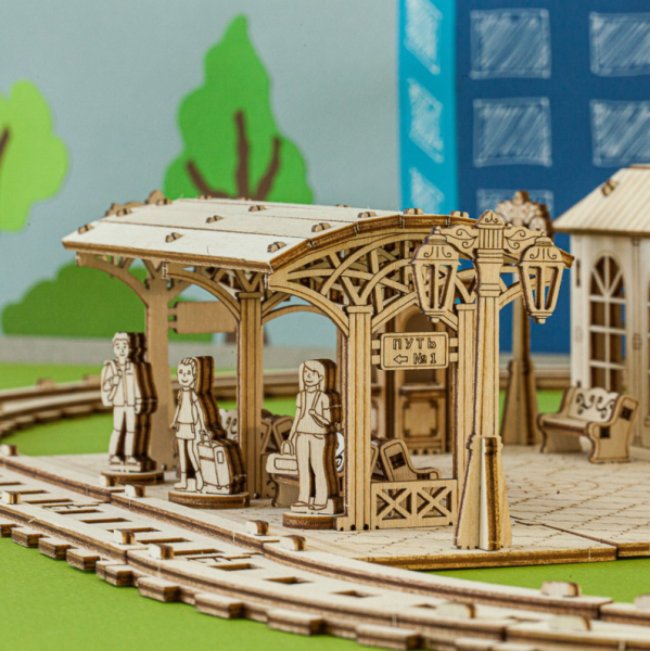 Набор деревянных конструкторов (сборка без клея) "Железная дорога" UNIWOOD