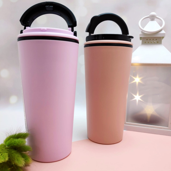 Персональный стакан тамблер для кофе Wowbottles и других напитков / Кофейная крышка с клапаном и ручкой, 350 мл. / Двойные стенки.