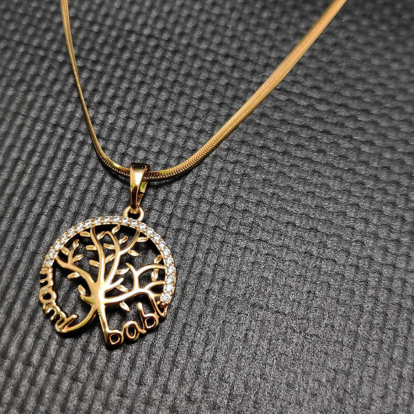 Подвеска Дерево жизни. Мама главная / Кулон 1,7 см. на цепочке Snake "Сингапур" под золото / Украшение женское на шею в обрамлении камней