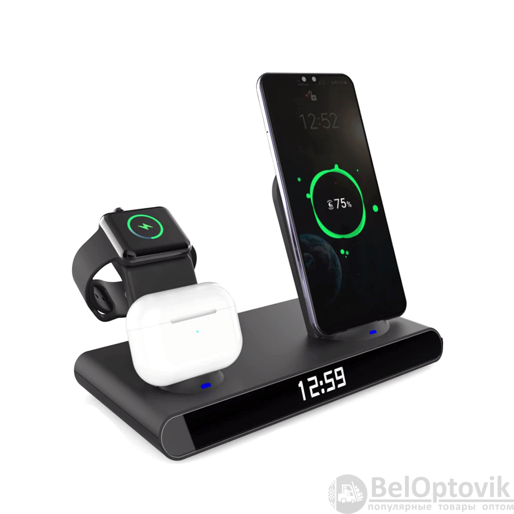 Часы электронные Abbatt мультифункциональные с беспроводной зарядкой (для смартфона, наушников, часов)