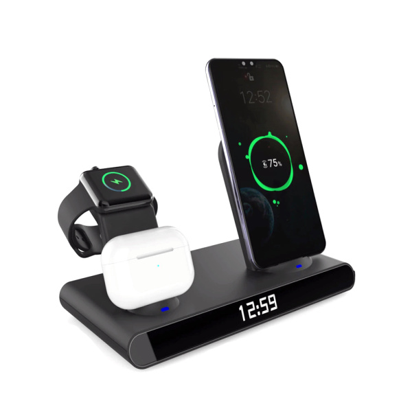 Часы электронные Abbatt мультифункциональные с беспроводной зарядкой (для смартфона, наушников, часов)