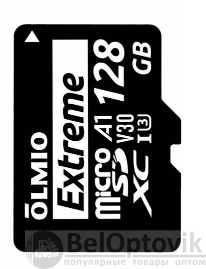 Карта памяти microSDXC 128GB Extreme, UHS-I U3 V30 A1, c адаптером, OLMIO