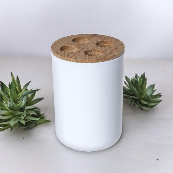 Стакан для зубных щеток пластиковый с бамбуковой крышкой "Fresh"