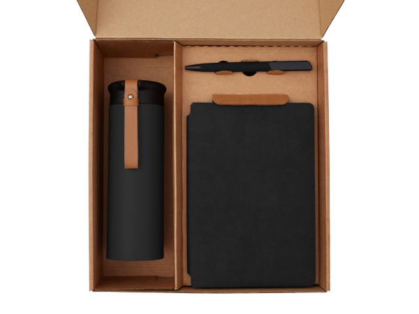Набор «Draftea» с блокнотом, ручкой, термосом и чаем, Цвет черный, коричневый