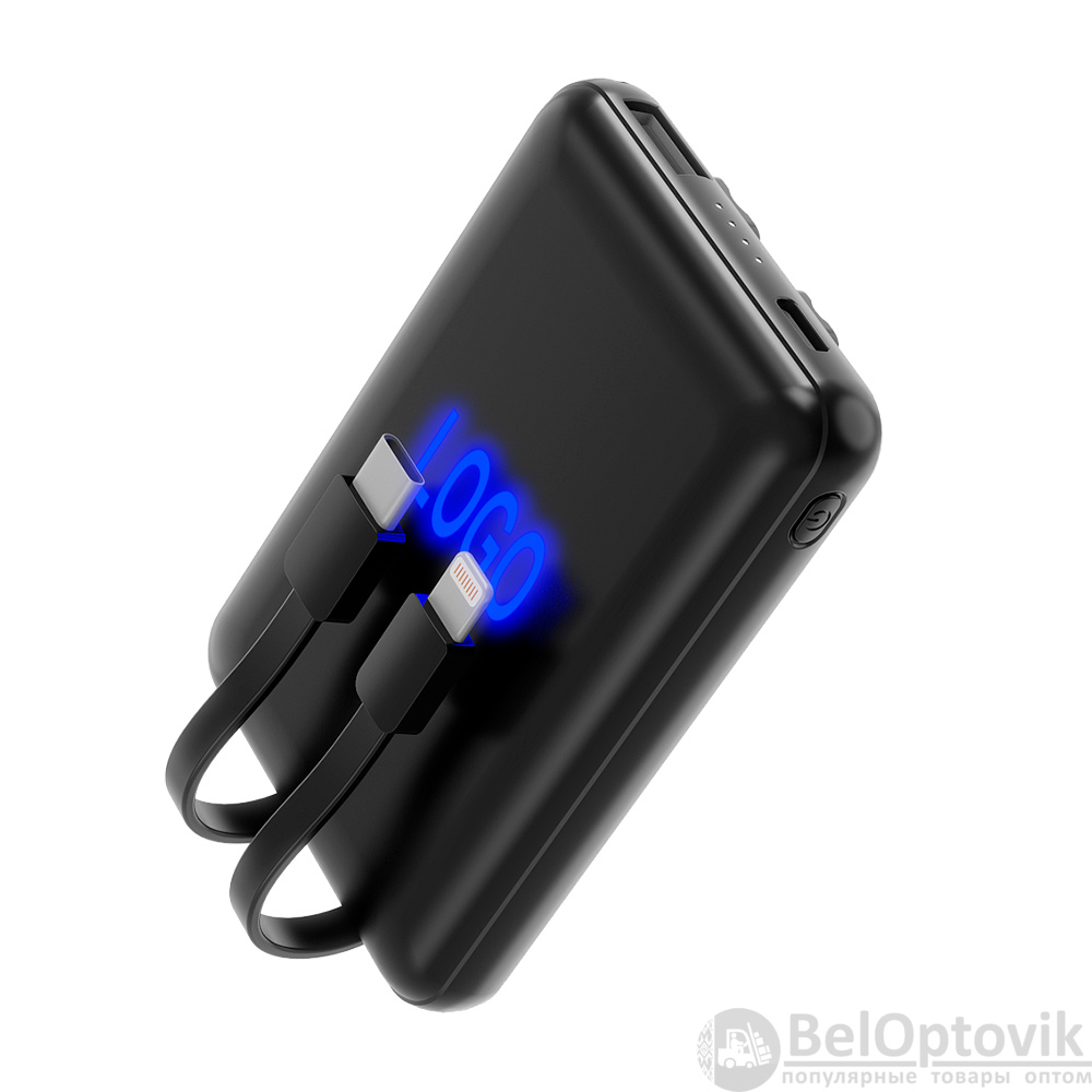 Внешний аккумулятор Eron с подсветкой гравировки, 5000 mAh, чёрный/синий