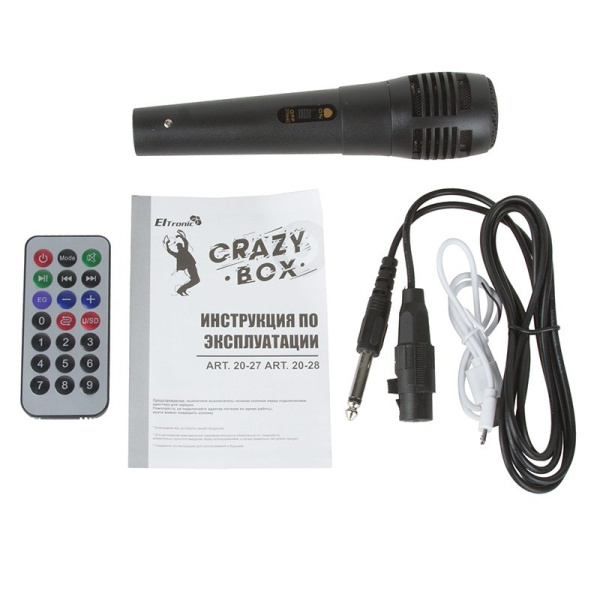 Беспроводная портативная bluetooth колонка Eltronic CRAZY BOX 150 Watts арт. 20-27 с проводным микрофоном, LED-подсветкой и RGB светомузыкой, пультом дистанционного управления