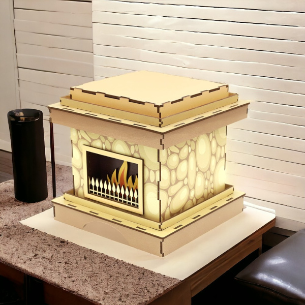 Камин малый - оригинальная новогодняя упаковка из натурального дерева