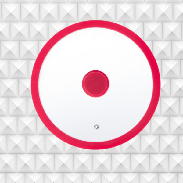 Крышка стеклянная с силиконовым ободом Home Queen RED HOT, красная, D 26см