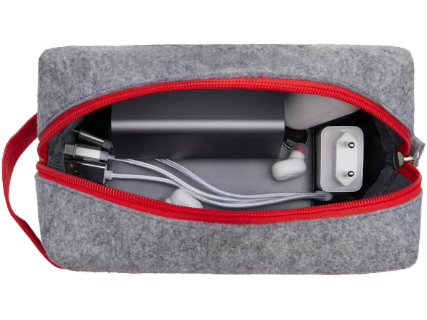 Органайзер для электроники и проводов «Felt» из RPET-фетра с ручкой, Цвет серый, красный