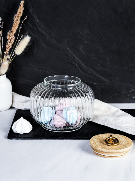 Банка для сыпучих бамбуковая крышка Бочонок рифленая 850 мл / 9544 /уп 60/