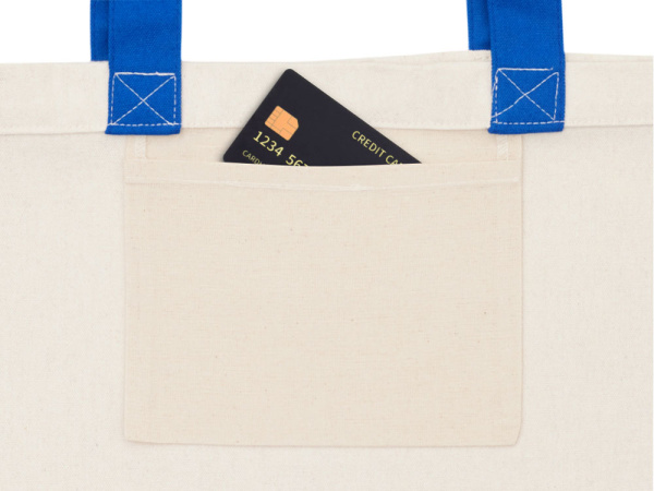 Сумка для шоппинга «Cotton» из переработанного хлопка, 280 г/м2, Цвет натуральный/синий