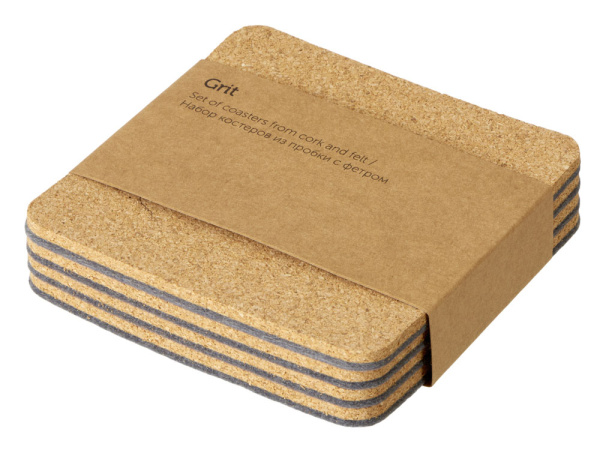 Набор костеров из пробки с фетром «Grit», Цвет бежевый, серый