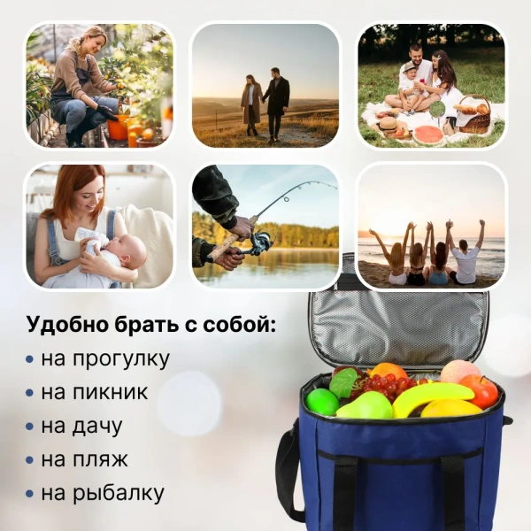 Сумка изотермическая 9033, 23,5л, синий / Надежная изоляция и удобство в использовании