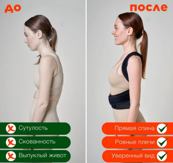 Корректор осанки ортопедический с ребрами жесткости р-р XL / Корсет для осанки спины