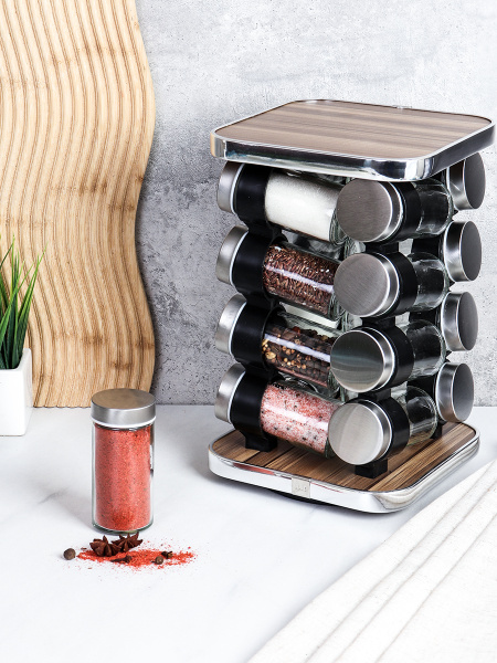 Набор для специй на подставке 16 предметов Квадрат/ LQW-042-16 /уп 9/