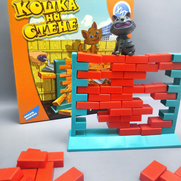 Легендарная логическая настольная игра "Кошка на стене" (шпателем выдвигать кирпичики и не уронить кошку)