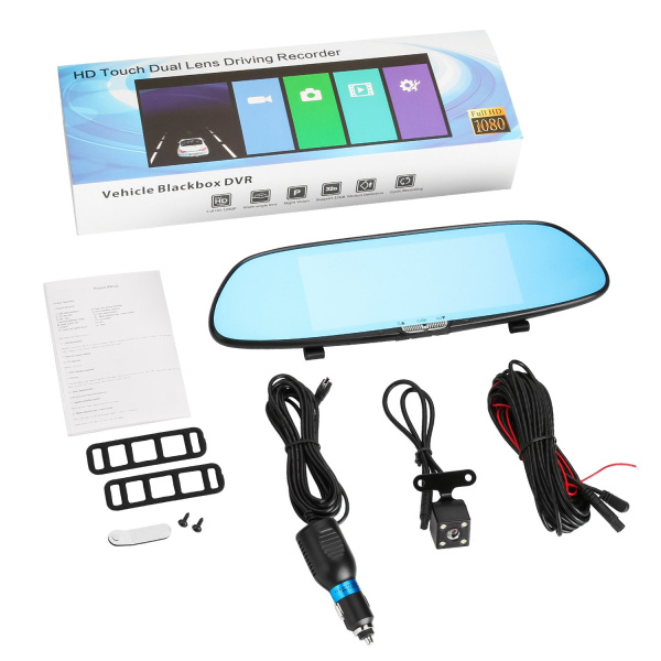 Видеорегистратор зеркало HD Touch Dual Lens Driving Recorder, сенсорный экран, с камерой заднего обзора, тонкий