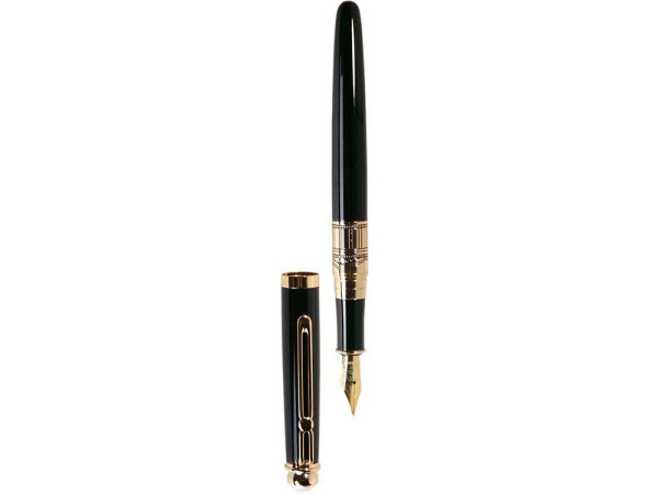 Набор: ручка перьевая, чернильница, блоттер, Цвет черный/золотистый