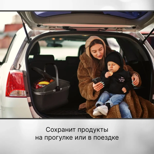 Термосумка 9043, 34,5 л, серый / Держит температуру до 10 часов, удобна для пикников и поездок