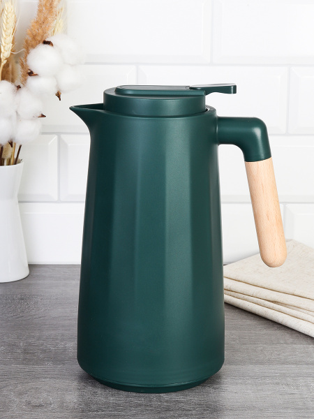 Термос-кувшин 1 л с деревянной ручкой Грани / KL-919 /уп 20/ Темно-Зеленый