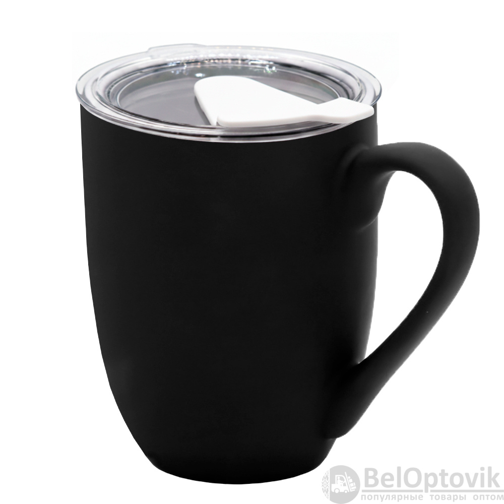 Кружка с крышкой Velvet Duo, софт-тач, чёрная/белая