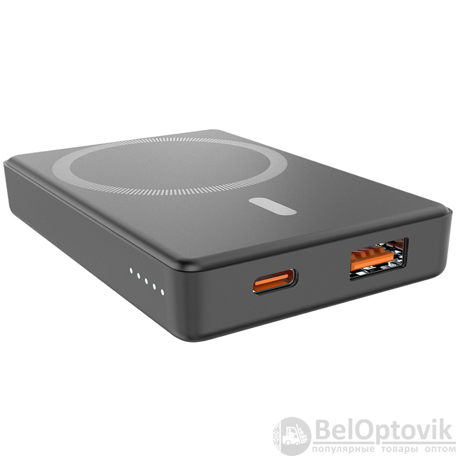 Магнитный внешний аккумулятор Magnetic с беспроводной зарядкой (5W), 5000 Mah, черный