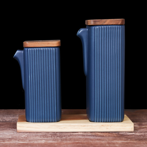 Кувшин соусник для жидких специй 2 штуки 400 мл 280 мл / I9003-blue /уп 16/ на подставке синий