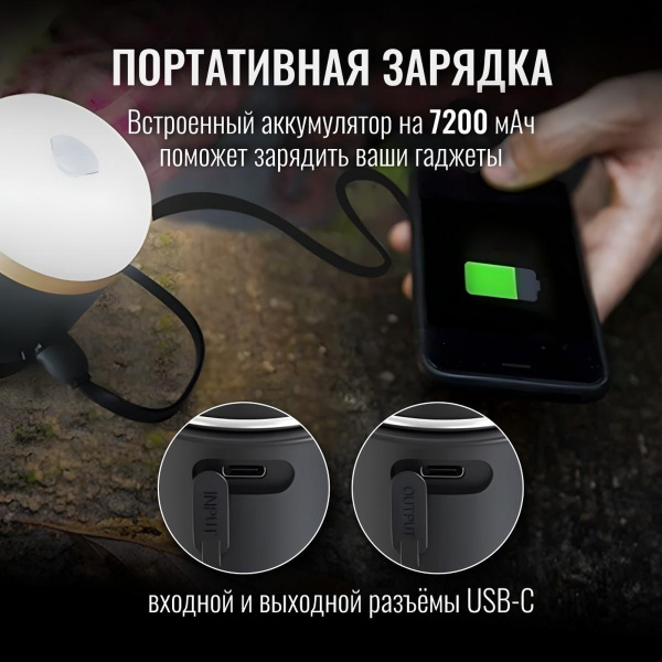 LED-лампа на аккумуляторе / Для туристических походов и дома с функцией PowerBank