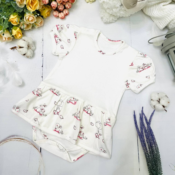 Полукомбинезон - боди из натурального хлопка для новорожденной девочки Bebika (20/18-7)