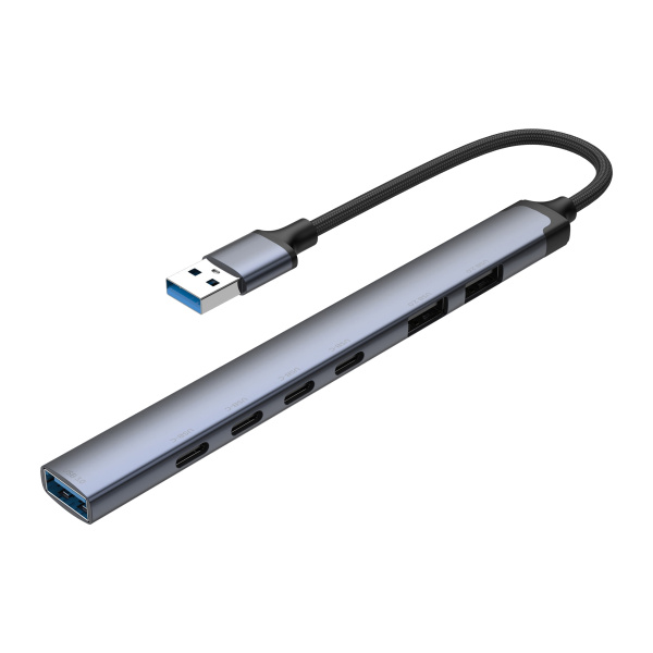 USB-хаб USB-A 3.0 + 2xUSB-A 2.0 + 4xUSB-C, Цвет серый
