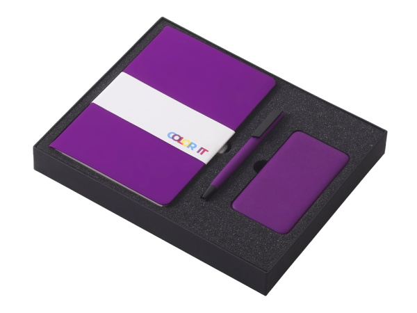 Подарочный набор «COLOR IT» c блокнотом, ручкой и повербанком, 5000 mAh, Размер гибкая обложка, Цвет фиолетовый