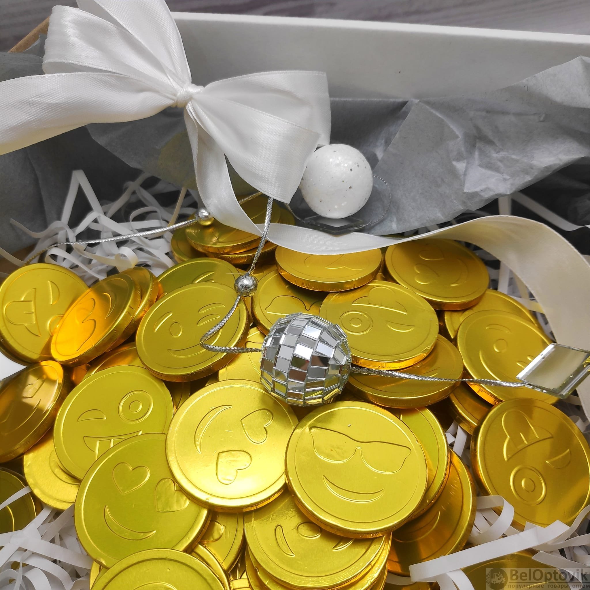 Золотые шоколадные монеты «Смайлик» MIX, набор 20 монеток