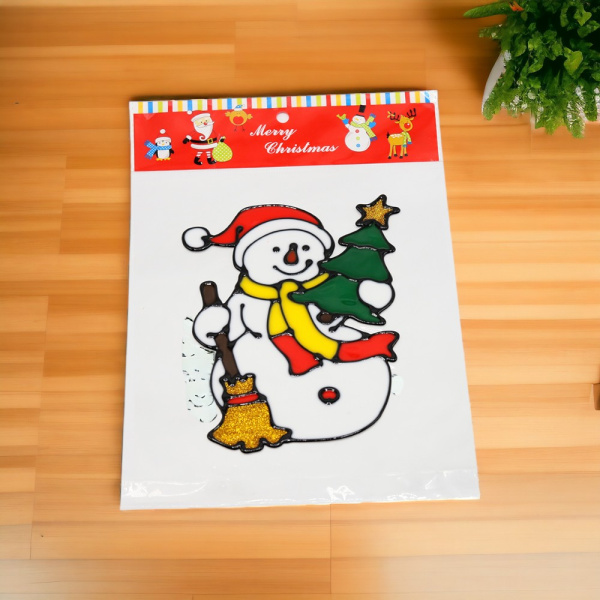 Пластиковые наклейки на окна "Снеговик", мультиколор / Идеально для украшения окон на Новый год