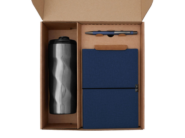 Набор «Firm» с блокнотом, ручкой и термокружкой, Цвет синий, темно-синий, серый