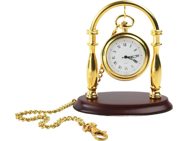 Набор «Фрегат»: портмоне, часы карманные на подставке, нож для бумаг, Цвет коричневый, золотистый/красное дерево, золотистый/серебристый