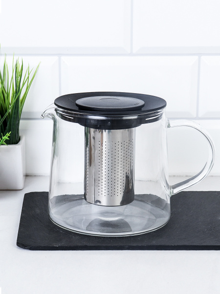 Чайник 1000 мл жаропрочное стекло АКЦИЯ / CY-502 /уп 24/* с нейлоновой крышкой