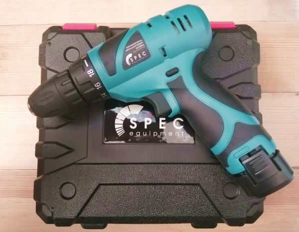 Аккумуляторная дрель-шуруповёрт SPEC DF310-PRO (Li-ion, 12В, 2 акк., 1,5 А/ч, быстр. зарядка, кейс)