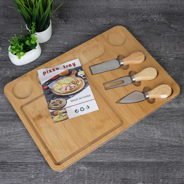 Доска разделочная и нож для сыра 23x33х1,3 см АКЦИЯ / KF-S6 /уп 36/ бамбук 2 ножа и вилка