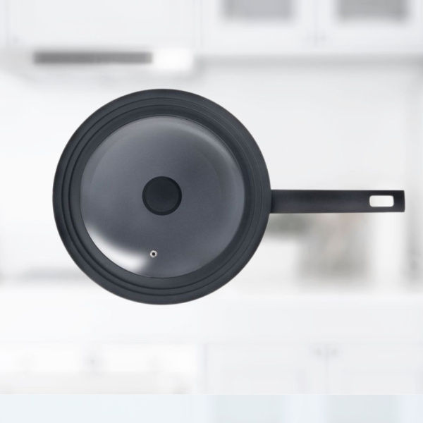 Крышка стеклянная универсальная с силиконовым ободом Home Queen Мульти, черная, D 24/26/28см