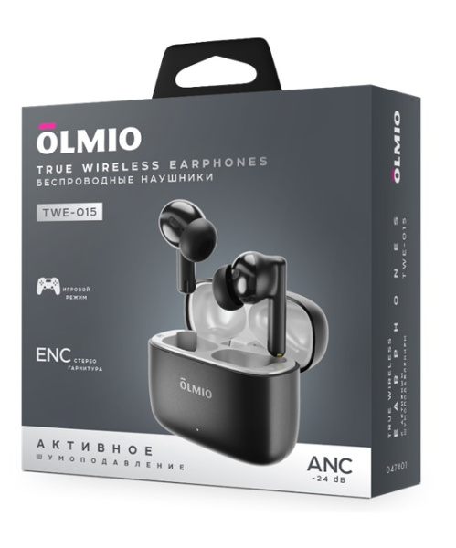 Наушники беспроводные "TWE-15", ANC+ENC, True Wireless, black, OLMIO